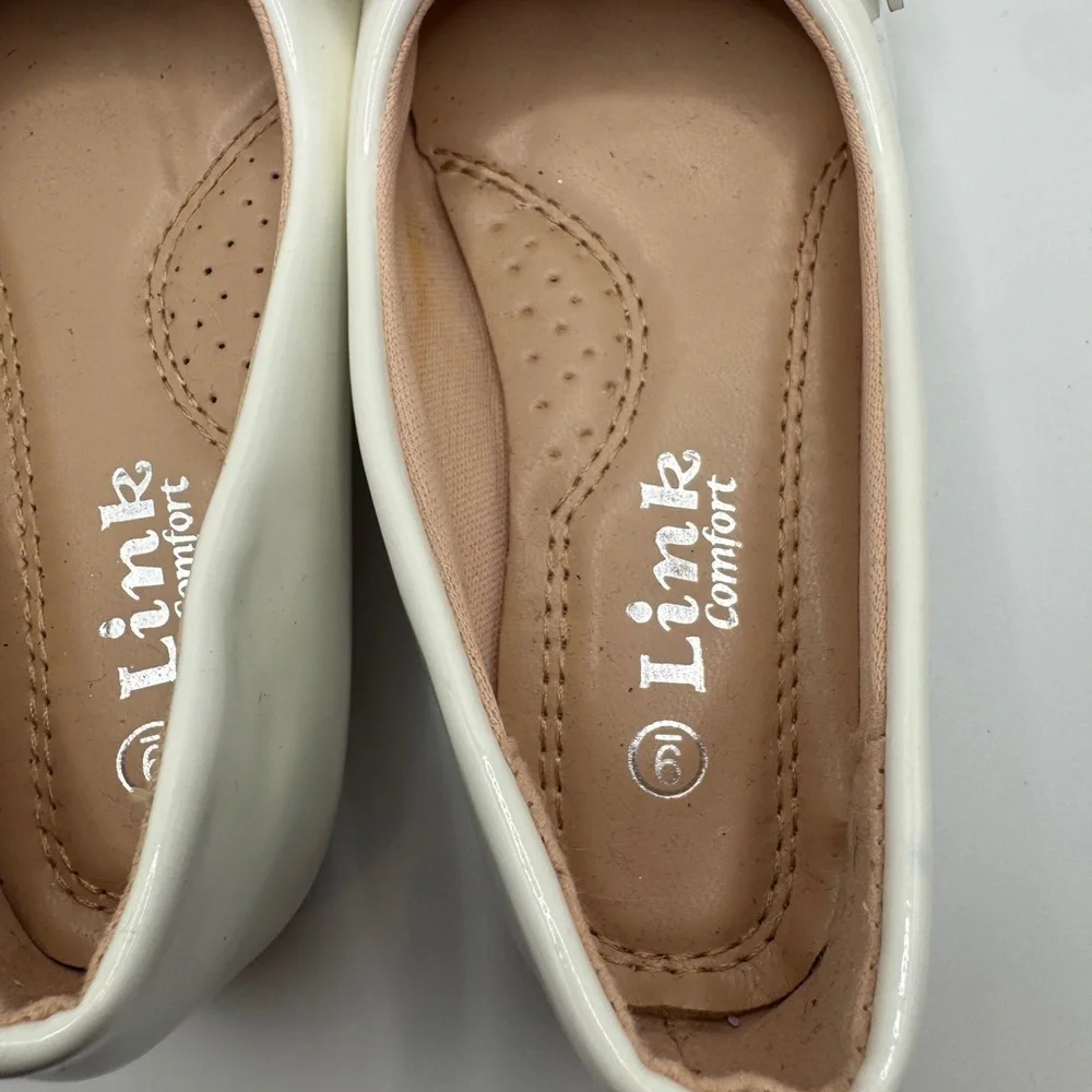 Link Comfort Toddler Size 9 White Patent Dress Shoes Flats with Bow